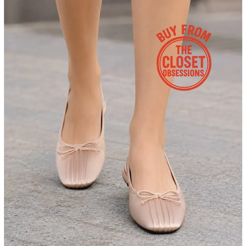 ZARA Blush Pink Satin Slingback Ballet Flats Bow Rounded Toe NWT 7.5